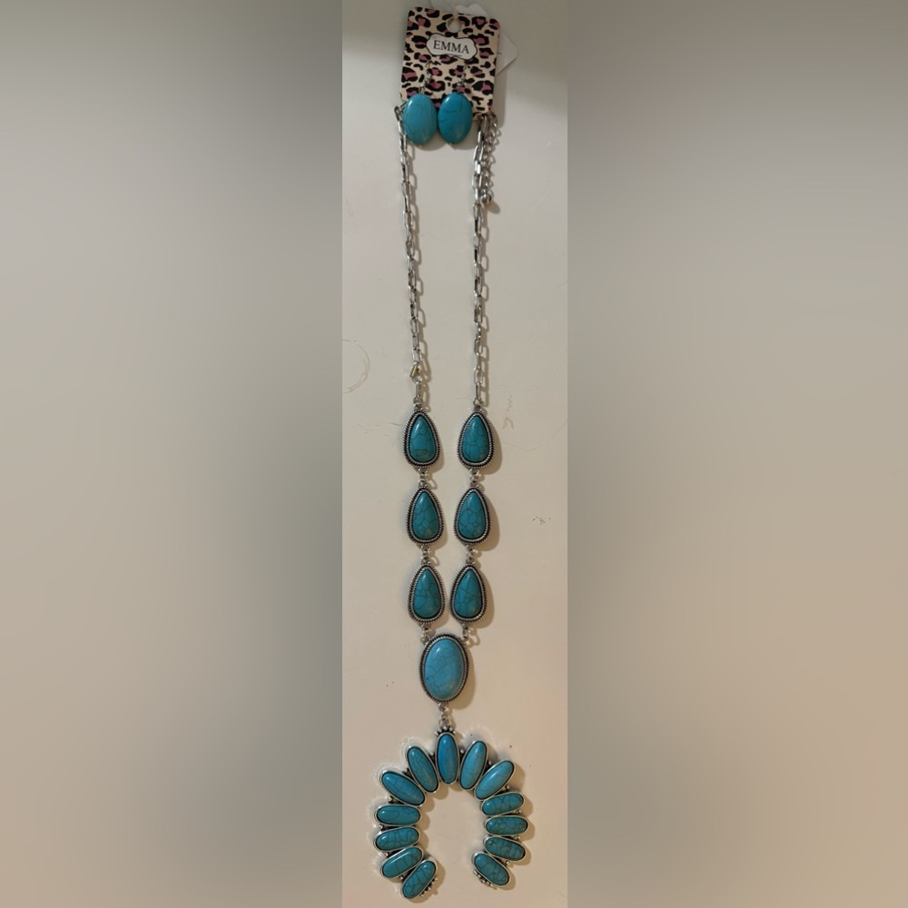 Turquoise and Silver Necklace and Earring Set